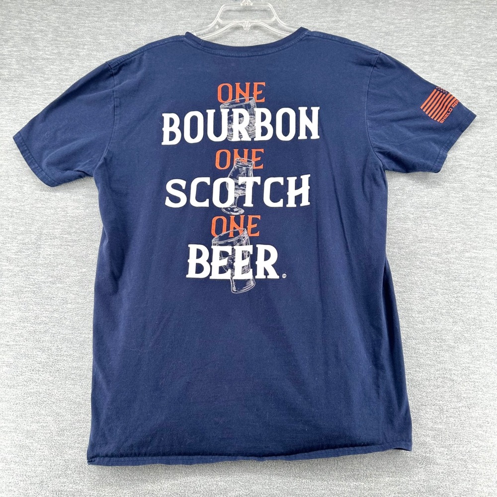 Shield Republic T-Shirt Mens XL Blue One Bourbon One Scotch One Beer Graphic Tee